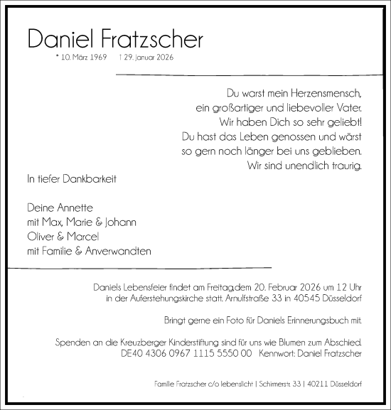 Traueranzeige von Daniel Fratzscher von Frankfurter Allgemeine Zeitung