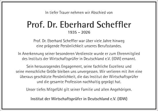 Traueranzeige von Eberhard Scheffler von Frankfurter Allgemeine Zeitung