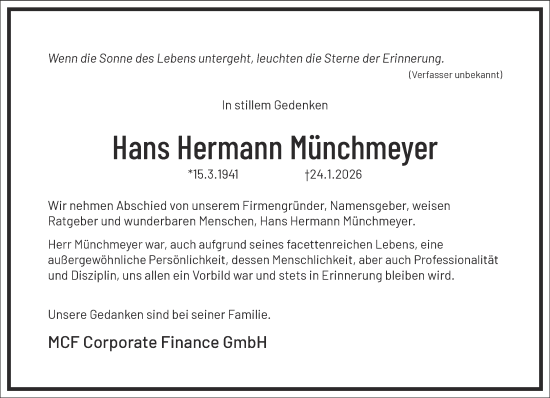 Traueranzeige von Hans Hermann Münchmeyer von Frankfurter Allgemeine Zeitung