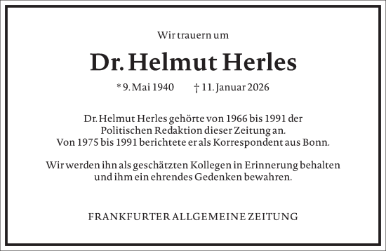 Traueranzeige von Helmut Herles von Frankfurter Allgemeine Zeitung