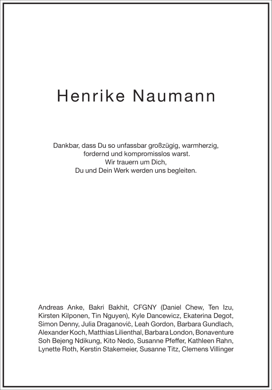 Traueranzeige von Henrike Naumann von Frankfurter Allgemeine Zeitung
