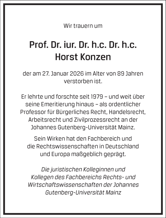 Traueranzeige von Horst Konzen von Frankfurter Allgemeine Zeitung