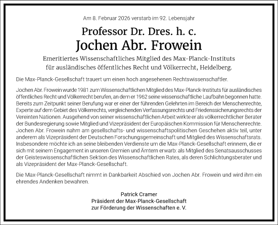 Traueranzeige von Jochen Abraham Frowein von Frankfurter Allgemeine Zeitung