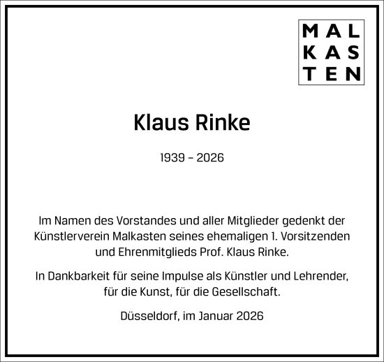 Traueranzeige von Klaus Rinke von Frankfurter Allgemeine Zeitung