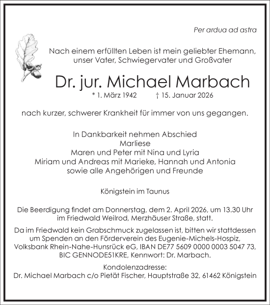 Traueranzeige von Michael Marbach von Frankfurter Allgemeine Zeitung