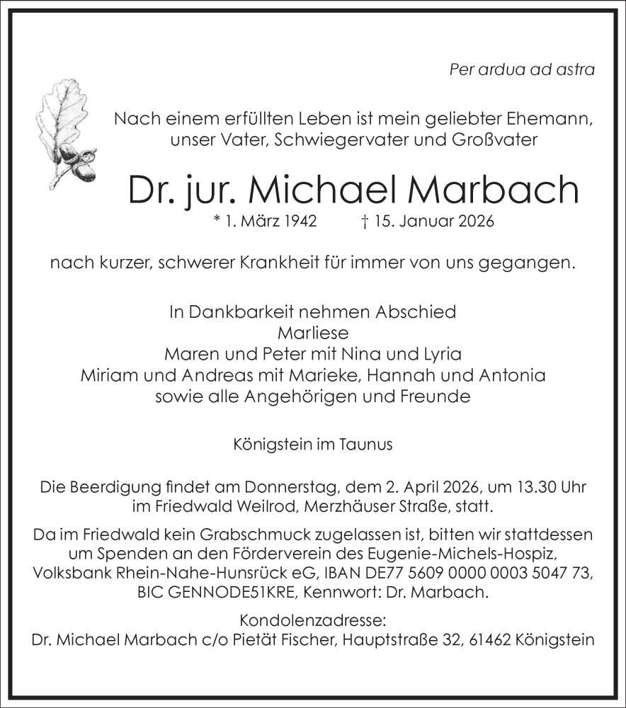  Traueranzeige für Michael Marbach vom 21.02.2026 aus Frankfurter Allgemeine Zeitung