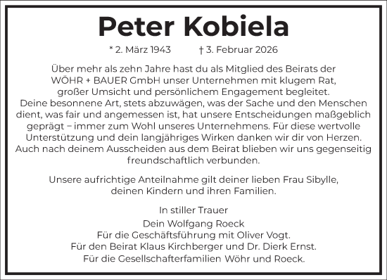 Traueranzeige von Peter Kobiela von Frankfurter Allgemeine Zeitung