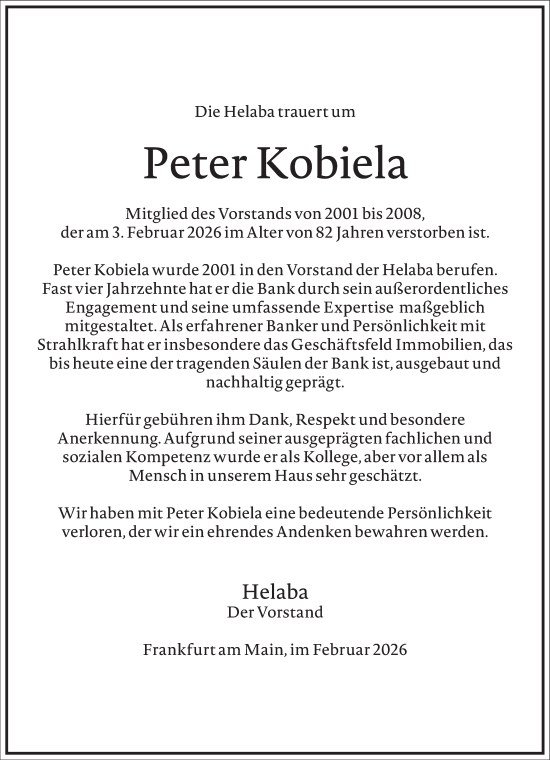 Traueranzeige von Peter Kobiela von Frankfurter Allgemeine Zeitung