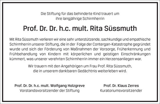 Traueranzeige von Rita Süssmuth von Frankfurter Allgemeine Zeitung
