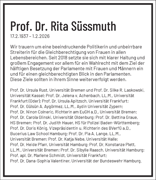 Traueranzeige von Rita Süssmuth von Frankfurter Allgemeine Zeitung