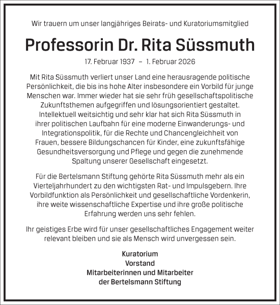 Traueranzeige von Rita Süssmuth von Frankfurter Allgemeine Zeitung