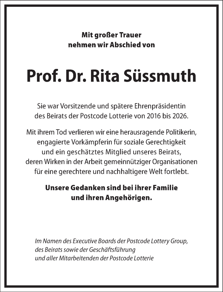  Traueranzeige für Rita Süssmuth vom 07.02.2026 aus Frankfurter Allgemeine Zeitung