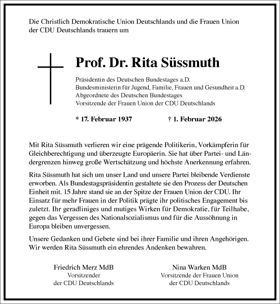Traueranzeige von Rita Süssmuth von Frankfurter Allgemeine Zeitung