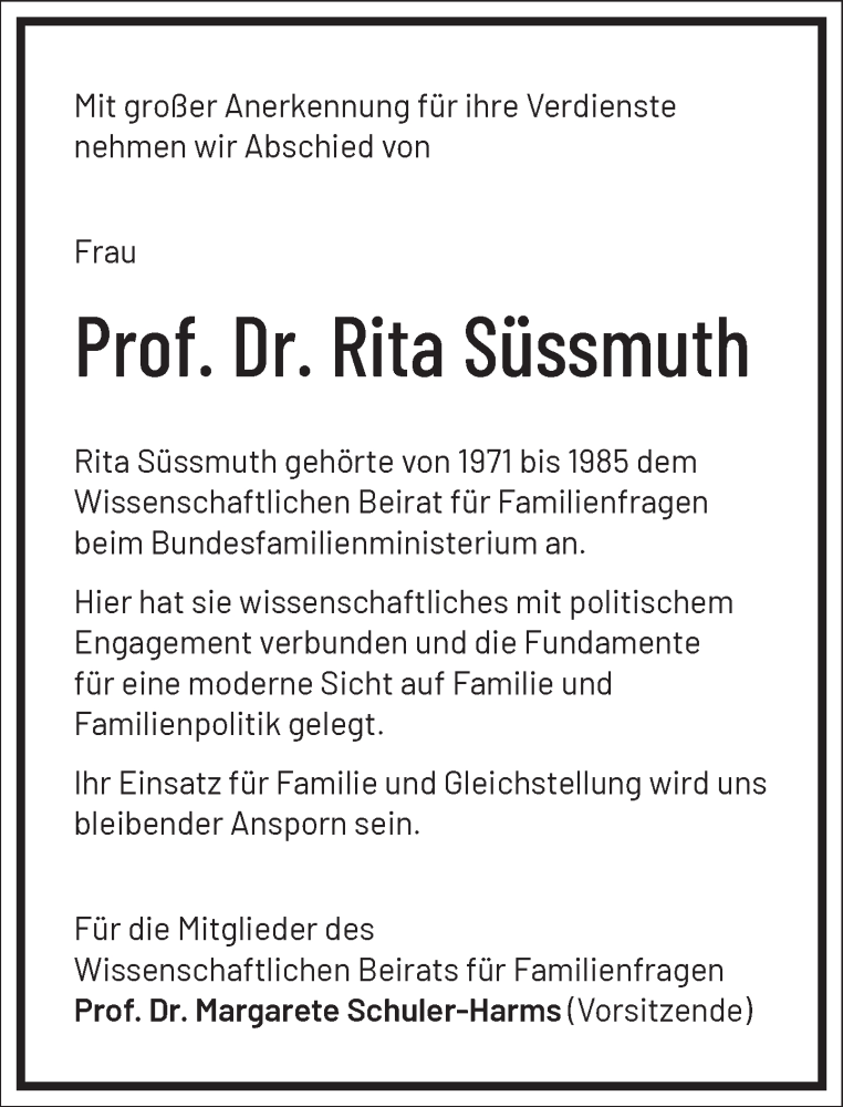  Traueranzeige für Rita Süssmuth vom 07.02.2026 aus Frankfurter Allgemeine Zeitung