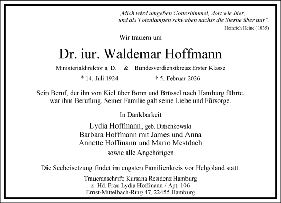 Traueranzeige von Waldemar Hoffmann von Frankfurter Allgemeine Zeitung